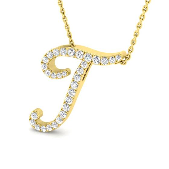 0.33ct SI2/G Round cut Natural Diamond Initials Pendant in 9k Yellow Gold
