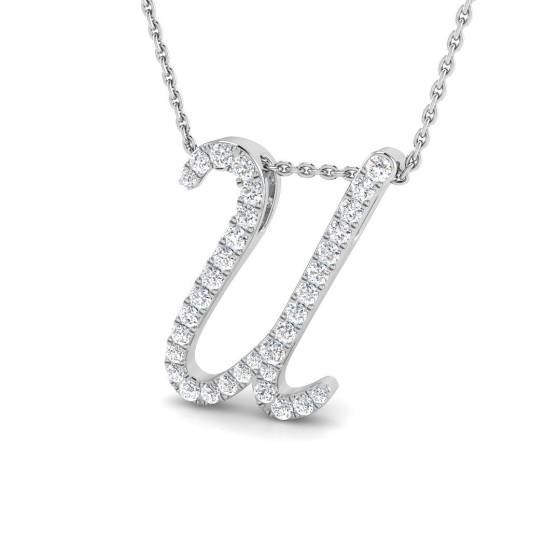 0.37ct SI2/G Round cut Natural Diamond Initials Pendant in 9k White Gold
