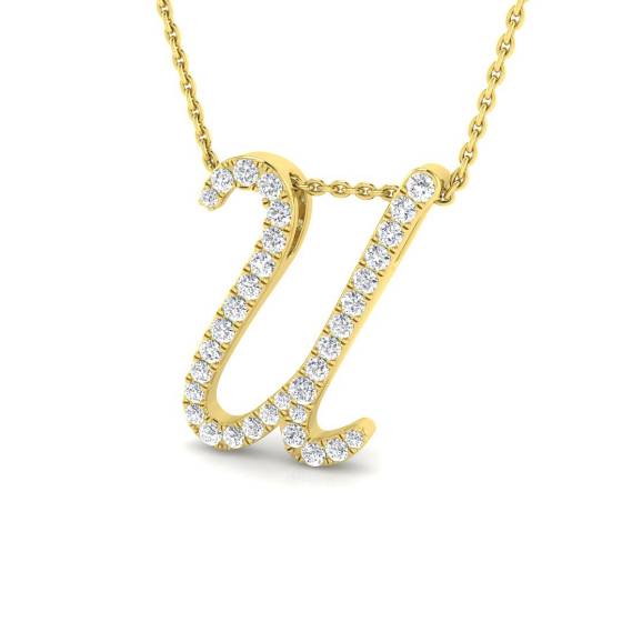 0.37ct SI2/G Round cut Natural Diamond Initials Pendant in 9k Yellow Gold