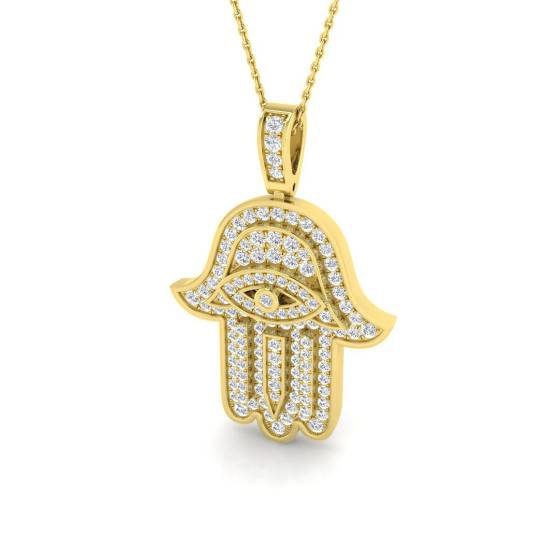 1.41ct SI2/G Round cut Natural Diamond Evil Eye Pendant in 9k Yellow Gold