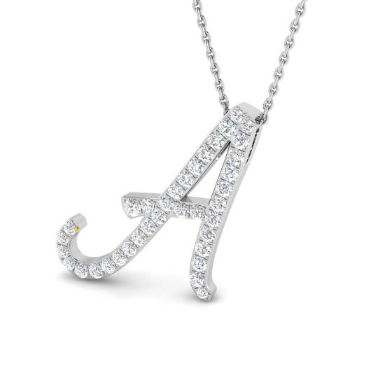 0.56ct SI2/G Round cut Natural Diamond Initials Pendant in 9k White Gold