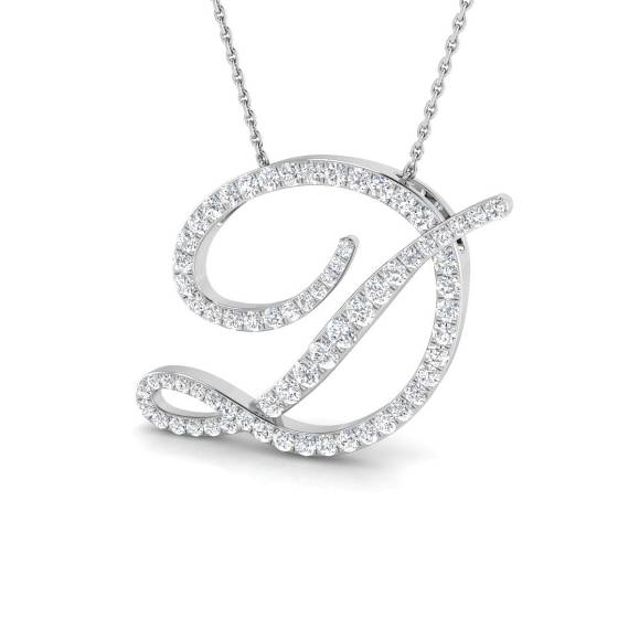 1.09ct SI2/G Round cut Natural Diamond Initials Pendant in 9k White Gold
