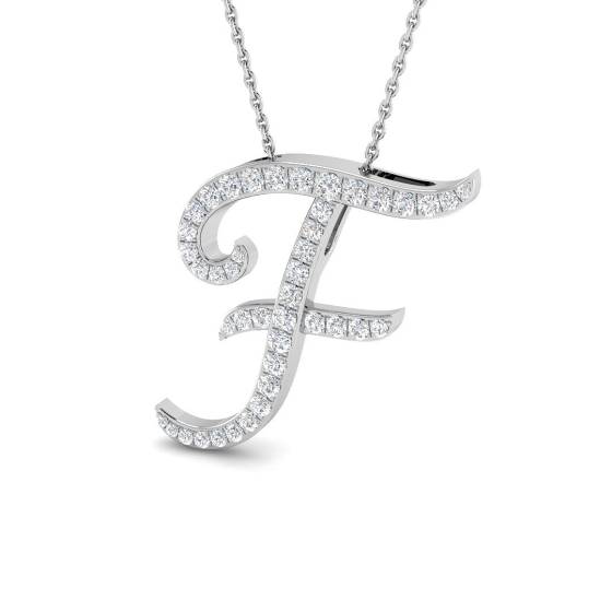 0.55ct SI2/G Round cut Natural Diamond Initials Pendant in 9k White Gold