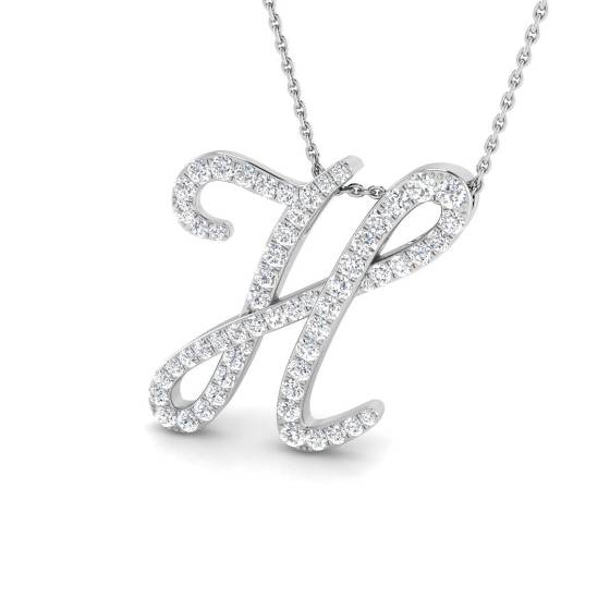 0.90ct SI2/G Round cut Natural Diamond Initials Pendant in 9k White Gold