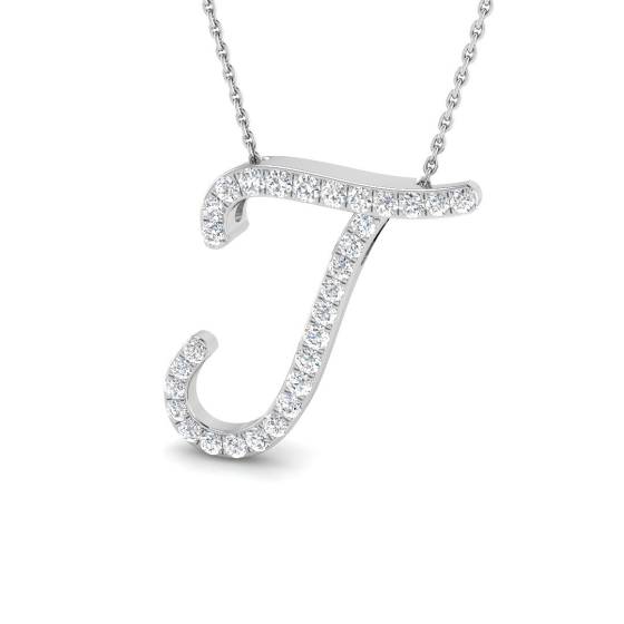 0.56ct SI2/G Round cut Natural Diamond Initials Pendant in 9k White Gold