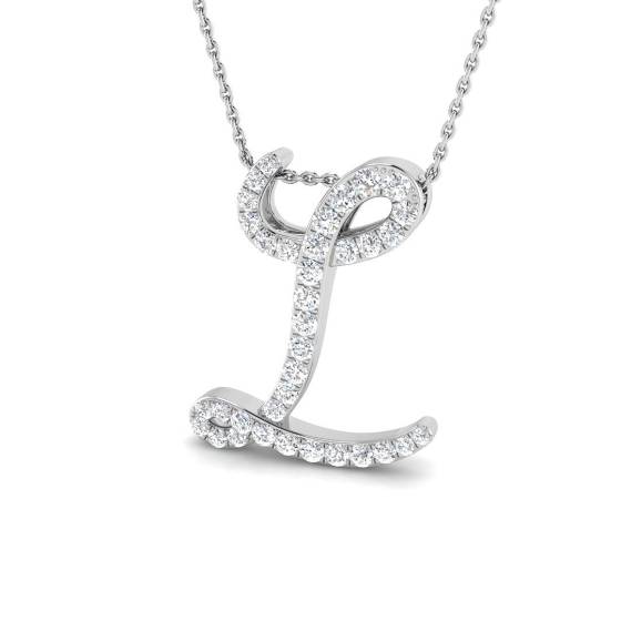 0.54ct SI2/G Round cut Natural Diamond Initials Pendant in 9k White Gold