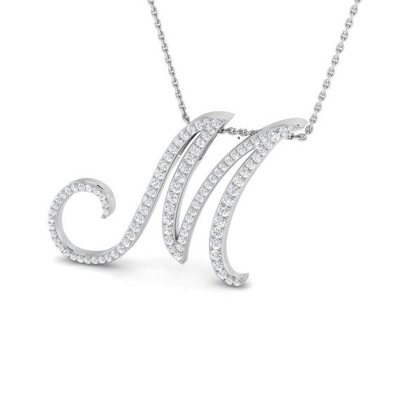 0.59ct SI2/G Round cut Natural Diamond Initials Pendant in 9k White Gold