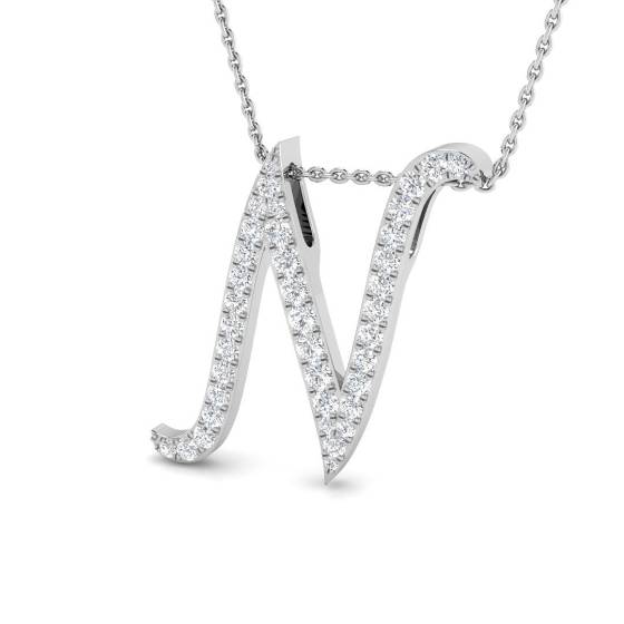 0.60ct SI2/G Round cut Natural Diamond Initials Pendant in 9k White Gold