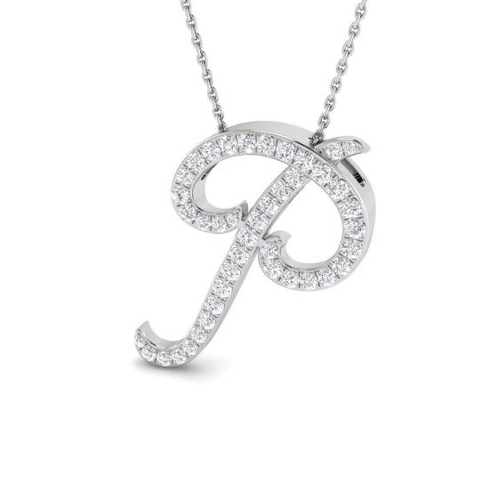 0.62ct SI2/G Round cut Natural Diamond Initials Pendant in 9k White Gold