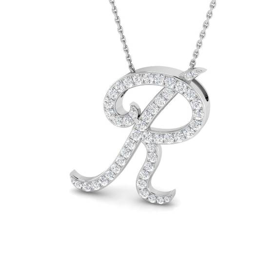 0.77ct SI2/G Round cut Natural Diamond Initials Pendant in 9k White Gold