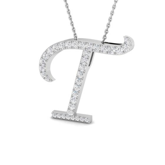 0.52ct SI2/G Round cut Natural Diamond Initials Pendant in 9k White Gold