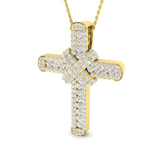 1.63ct SI2/G Round cut Natural Diamond Cross Pendant in 9k Yellow Gold