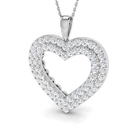 1.91ct SI2/G Round cut Natural Diamond Heart Pendant in 18k White Gold