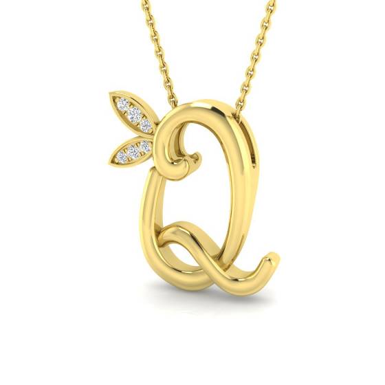 0.07ct SI2/G Round cut Natural Diamond Initials Pendant in 9k Yellow Gold