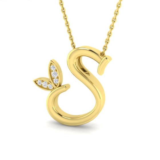 0.07ct SI2/G Round cut Natural Diamond Initials Pendant in 9k Yellow Gold