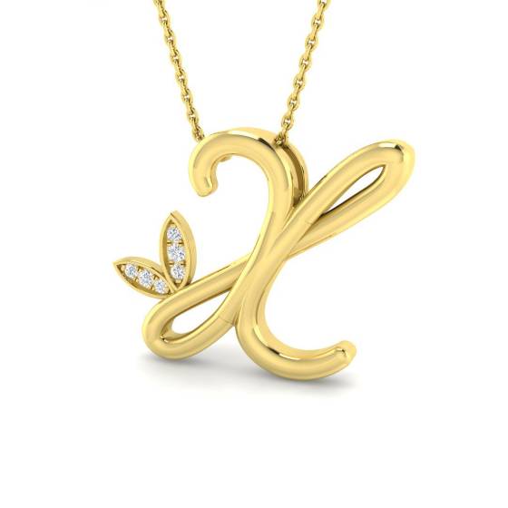 0.06ct SI2/G Round cut Natural Diamond Initials Pendant in 9k Yellow Gold