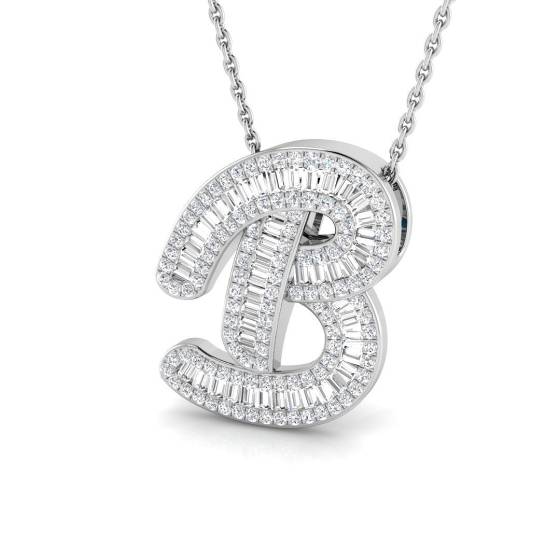 0.54ct SI2/G Round cut Natural Diamond Initials Pendant in 9k White Gold