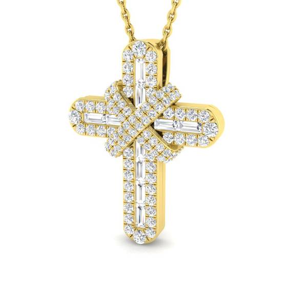 0.60ct SI2/G Round cut Natural Diamond Cross Pendant in 9k Yellow Gold