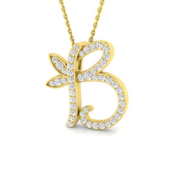 0.33ct SI2/G Round cut Natural Diamond Initials Pendant in 9k Yellow Gold