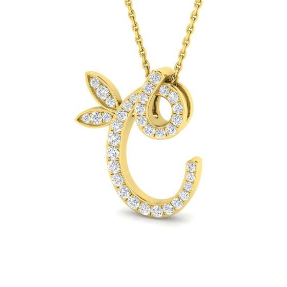 0.31ct SI2/G Round cut Natural Diamond Initials Pendant in 9k Yellow Gold