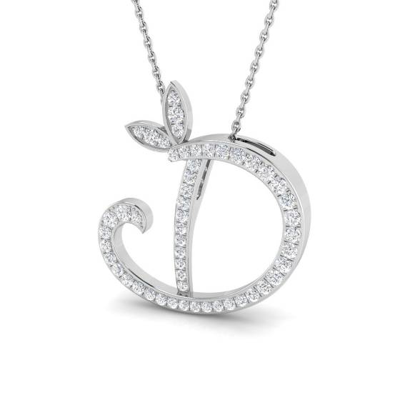 0.38ct SI2/G Round cut Natural Diamond Initials Pendant in 9k White Gold