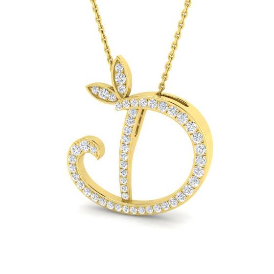 0.38ct SI2/G Round cut Natural Diamond Initials Pendant in 9k Yellow Gold