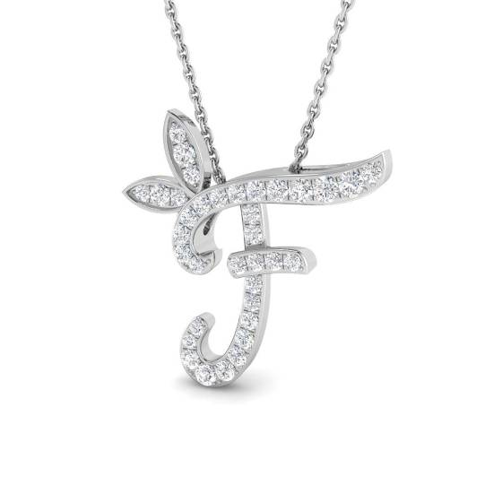 0.30ct SI2/G Round cut Natural Diamond Initials Pendant in 9k White Gold