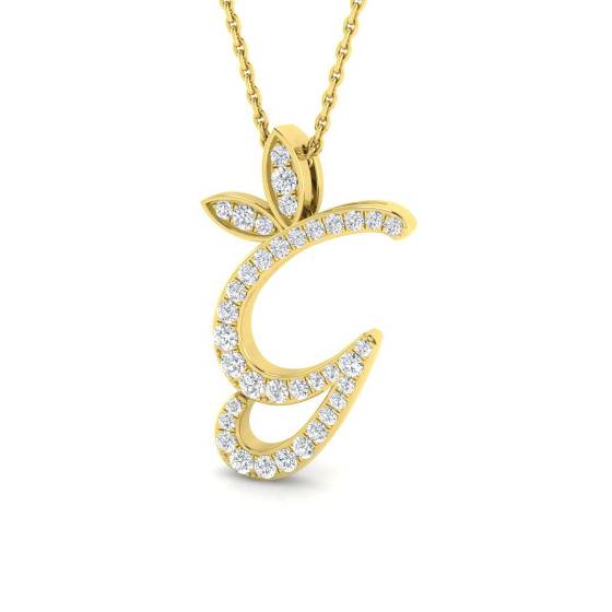 0.28ct SI2/G Round cut Natural Diamond Initials Pendant in 9k Yellow Gold