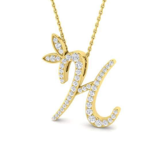 0.36ct SI2/G Round cut Natural Diamond Initials Pendant in 9k Yellow Gold