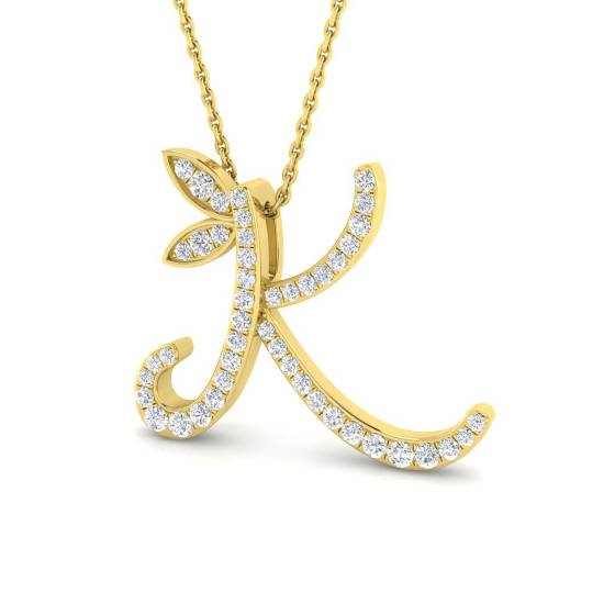 0.31ct SI2/G Round cut Natural Diamond Initials Pendant in 9k Yellow Gold