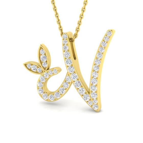 0.34ct SI2/G Round cut Natural Diamond Initials Pendant in 9k Yellow Gold