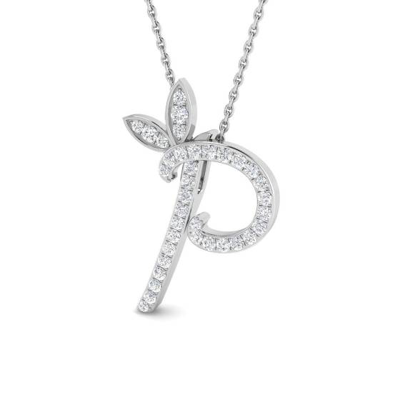 0.25ct SI2/G Round cut Natural Diamond Initials Pendant in 9k White Gold