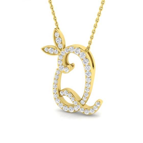 0.35ct SI2/G Round cut Natural Diamond Initials Pendant in 9k Yellow Gold