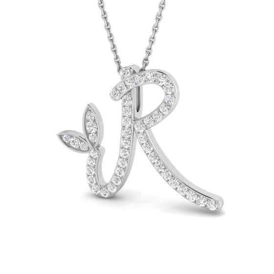 0.31ct SI2/G Round cut Natural Diamond Initials Pendant in 9k White Gold