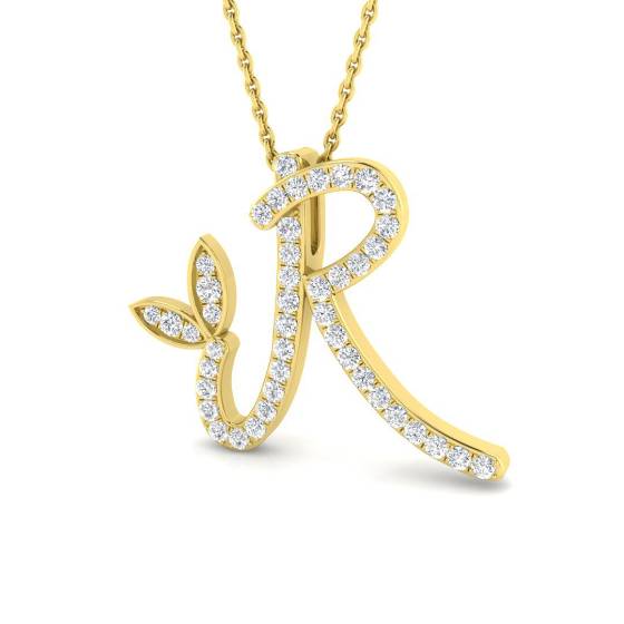 0.31ct SI2/G Round cut Natural Diamond Initials Pendant in 9k Yellow Gold