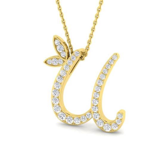 0.40ct SI2/G Round cut Natural Diamond Initials Pendant in 9k Yellow Gold