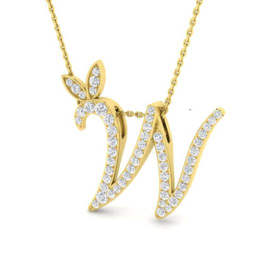 0.44ct SI2/G Round cut Natural Diamond Initials Pendant in 9k Yellow Gold