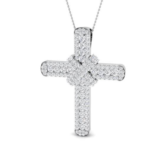 7.29ct SI2/G Round cut Natural Diamond Cross Pendant in 9k White Gold