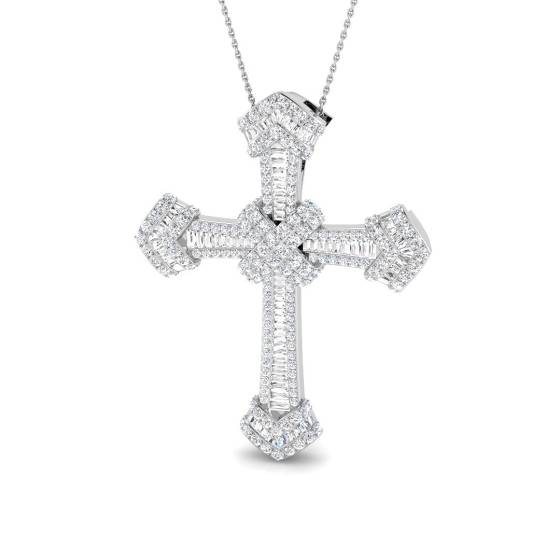 4.05ct SI2/G Round cut Natural Diamond Cross Pendant in 9k White Gold