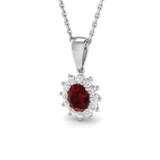 0.72ct SI2/G Oval cut Ruby Gemstone Pendant in 18k White Gold