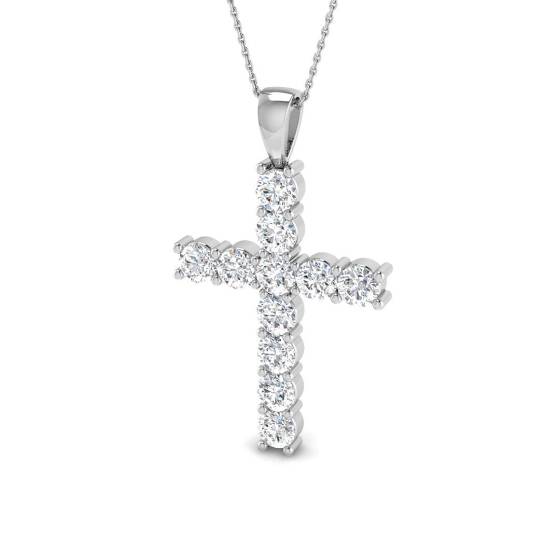 5.68ct SI2/G Round cut Natural Diamond Cross Pendant in 18k White Gold