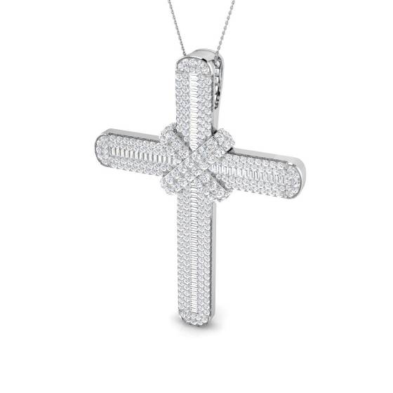 13.64ct SI2/G Round cut Natural Diamond Cross Pendant in 9k White Gold