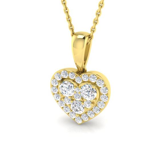 0.61ct SI2/G Round cut Natural Diamond Heart Pendant in 9k Yellow Gold