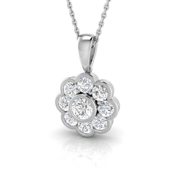 0.74ct I1/G Round cut Natural Diamond Cluster Pendant in 9k White Gold