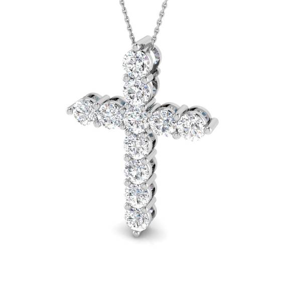 5.28ct I1/G Round cut Natural Diamond Cross Pendant in 18k White Gold
