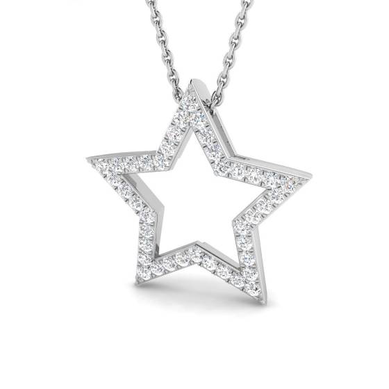 0.30ct SI2/G Round cut Natural Diamond Star Pendant in 9k White Gold