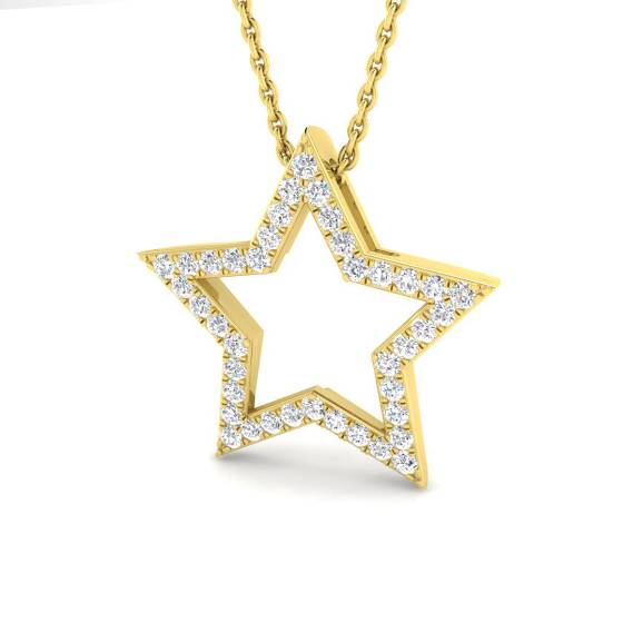 0.30ct SI2/G Round cut Natural Diamond Star Pendant in 9k Yellow Gold