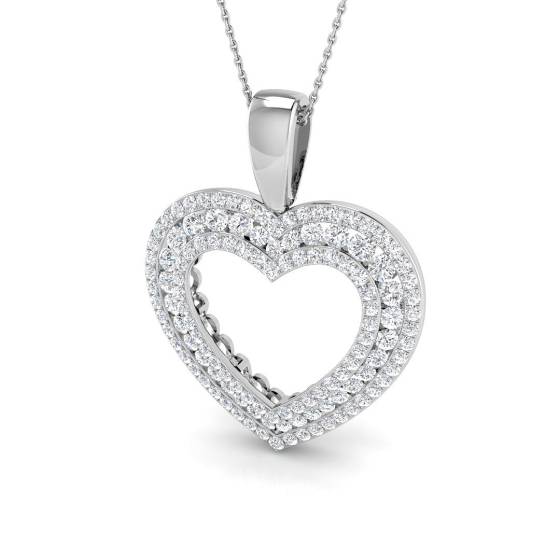 2.96ct SI2/G Round cut Natural Diamond Heart Pendant in 9k White Gold