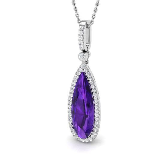3.00ct SI2/G Pear cut Amethyst Gemstone Pendant in 9k White Gold