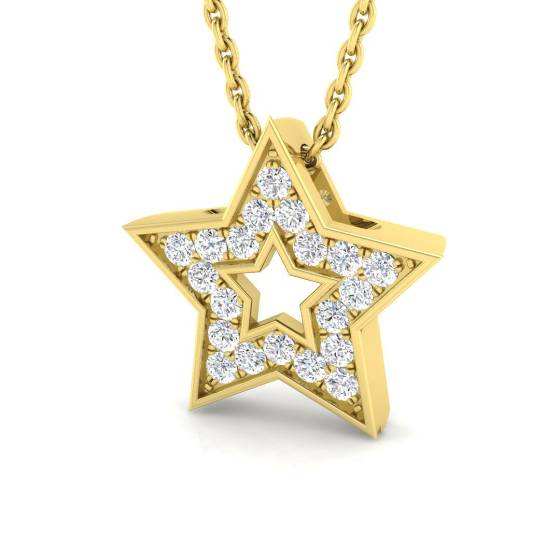 0.18ct SI2/G Round cut Natural Diamond Star Pendant in 9k Yellow Gold